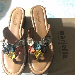 Floral Mariela Wedge Sandals luxury Italian NWOT with box